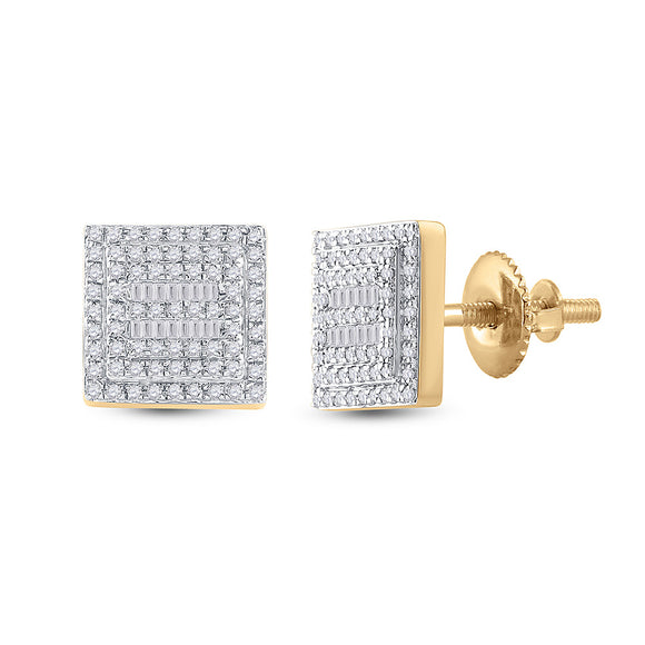 10kt Yellow Gold Baguette Diamond Square Earrings 1/2 Cttw