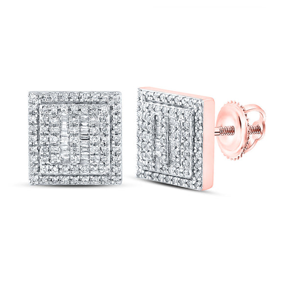 10kt Rose Gold Baguette Diamond Square Earrings 1/2 Cttw