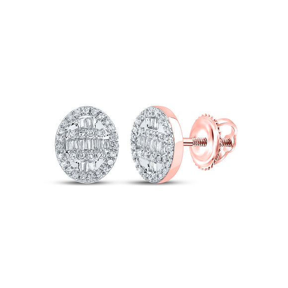 10kt Rose Gold Baguette Diamond Oval Cluster Earrings 1/3 Cttw