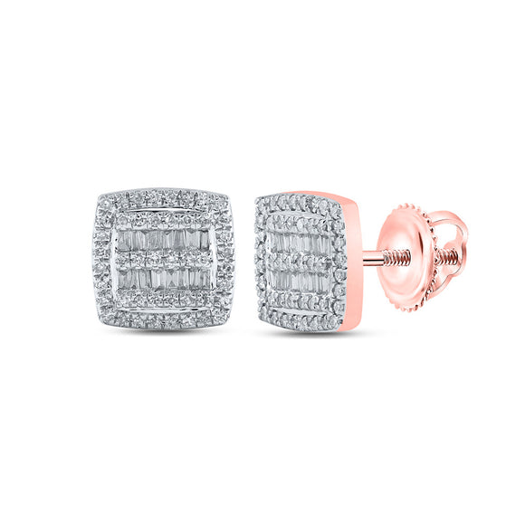 10kt Rose Gold Baguette Diamond Square Earrings 3/8 Cttw