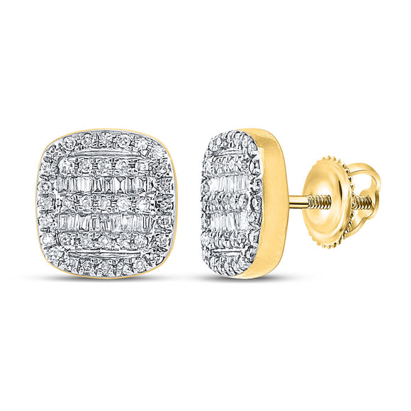 10kt Yellow Gold Baguette Diamond Square Earrings 1/3 Cttw