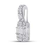 14kt White Gold Womens Baguette Diamond Square Pendant 3/8 Cttw