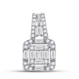 14kt White Gold Womens Baguette Diamond Square Pendant 3/8 Cttw
