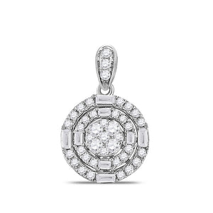 14kt White Gold Womens Round Diamond Circle Cluster Pendant 3/8 Cttw