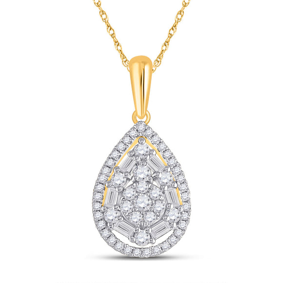 14kt Yellow Gold Womens Baguette Diamond Teardrop Pendant 1/2 Cttw