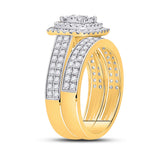 14kt Yellow Gold Round Diamond Square Bridal Wedding Ring Band Set 1-3/8 Cttw