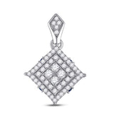 14kt White Gold Womens Round Diamond Offset Square Pendant 1/2 Cttw