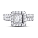 14kt White Gold Princess Diamond Bridal Wedding Ring Band Set 2 Cttw