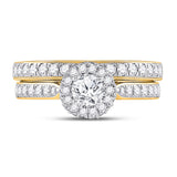 14kt Yellow Gold Round Diamond Bridal Wedding Ring Band Set 1 Cttw
