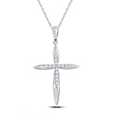 10kt White Gold Womens Round Diamond Cross Pendant 1/8 Cttw