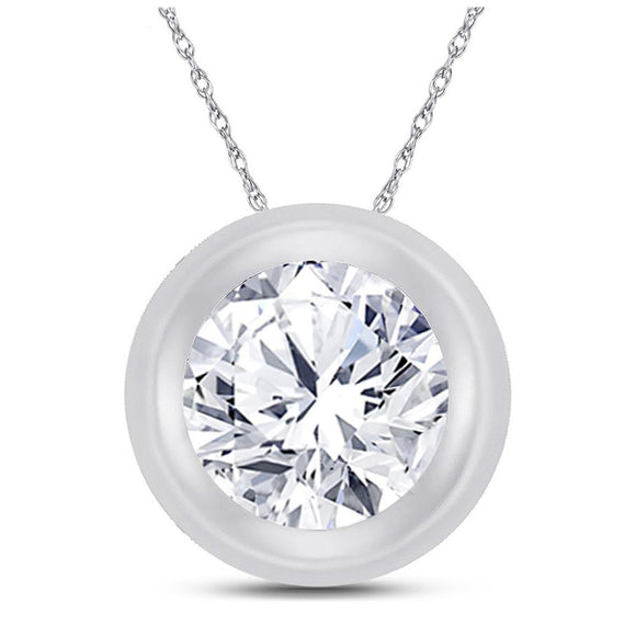 10kt White Gold Womens Round Diamond Bezel Solitaire Pendant 1/4 Cttw