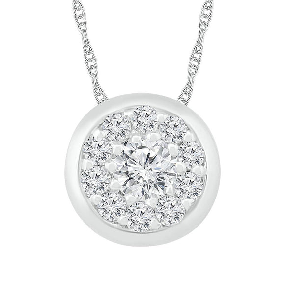 10kt White Gold Womens Round Diamond Cluster Pendant 1/6 Cttw