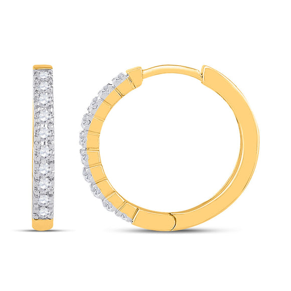 10kt Yellow Gold Womens Round Diamond Hoop Earrings 1/4 Cttw