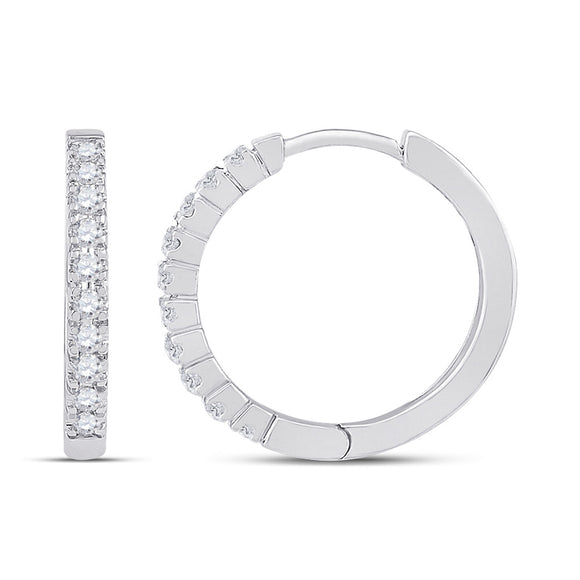 10kt White Gold Womens Round Diamond Hoop Earrings 1/4 Cttw