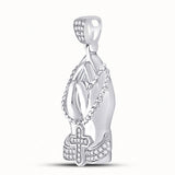 10kt White Gold Mens Round Diamond Praying Hands Rosary Charm Pendant 1/4 Cttw