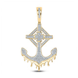 10kt Yellow Gold Mens Round Diamond Anchor Cross Charm Pendant 1/2 Cttw