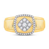 10kt Yellow Gold Mens Round Diamond Ribbed Square Cluster Ring 1/2 Cttw