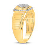 10kt Yellow Gold Mens Round Diamond Ribbed Square Cluster Ring 1/2 Cttw