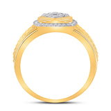 10kt Yellow Gold Mens Round Diamond Ribbed Square Cluster Ring 1/2 Cttw