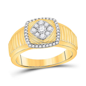 10kt Yellow Gold Mens Round Diamond Ribbed Square Cluster Ring 1/2 Cttw