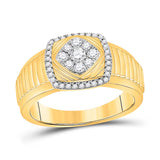 10kt Yellow Gold Mens Round Diamond Ribbed Square Cluster Ring 1/2 Cttw