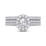 14kt White Gold Oval Diamond Bridal Wedding Ring Band Set 1-1/2 Cttw