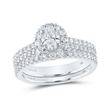 14kt White Gold Oval Diamond Bridal Wedding Ring Band Set 1-1/2 Cttw