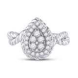 14kt White Gold Womens Round Diamond Teardrop Cluster Ring 3/8 Cttw