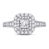 14kt White Gold Princess Diamond Halo Bridal Wedding Engagement Ring 1-1/2 Cttw