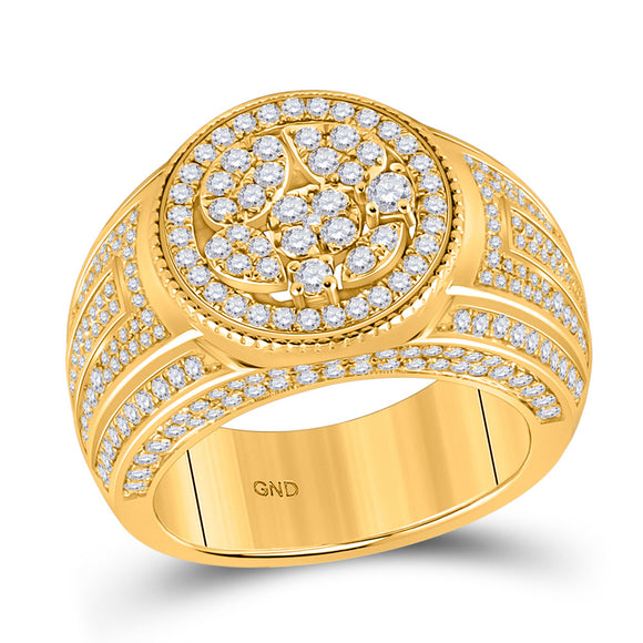 14kt Yellow Gold Mens Round Diamond Statement Circle Cluster Ring 2-1/5 Cttw