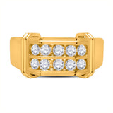 10kt Yellow Gold Mens Round Diamond Double Row Band Ring 3/8 Cttw