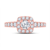 14kt Rose Gold Round Diamond Halo Bridal Wedding Engagement Ring 1-1/2 Cttw