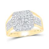 14kt Yellow Gold Mens Round Diamond Square Ring 1-1/4 Cttw