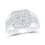 14kt White Gold Mens Round Diamond Square Ring 1-1/4 Cttw