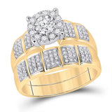 10kt Yellow Gold His Hers Round Diamond Halo Matching Wedding Set 7/8 Cttw