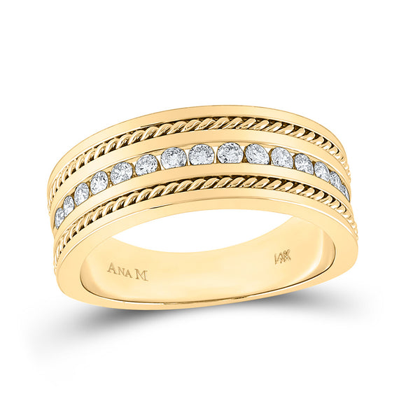 14kt Yellow Gold Mens Round Diamond Wedding Rope Band Ring 1/2 Cttw