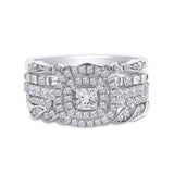 14kt White Gold Princess Diamond Bridal Wedding Ring Band Set 1-1/3 Cttw
