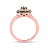 14kt Rose Gold Womens Round Brown Diamond Teardrop Ring 3/4 Cttw