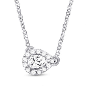 14kt White Gold Womens Pear Diamond Solitaire Necklace 1/6 Cttw