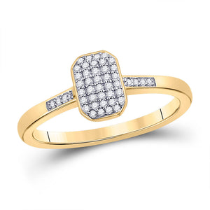 10kt Yellow Gold Womens Round Diamond Rectangle Cluster Ring 1/8 Cttw