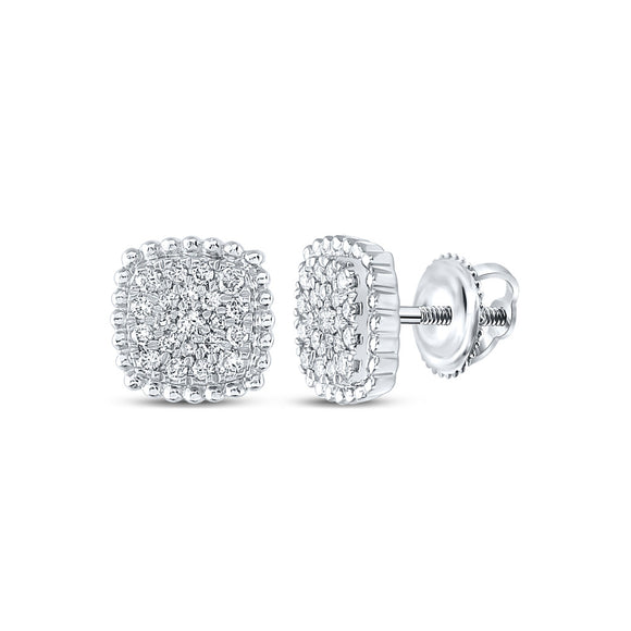 10kt White Gold Womens Round Diamond Square Earrings 1/3 Cttw