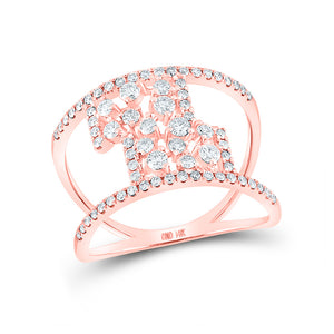 14kt Rose Gold Womens Round Diamond Negative Space Fashion Ring 5/8 Cttw