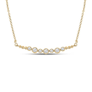 14kt Yellow Gold Womens Round Diamond Bezel Bar Necklace 1/3 Cttw