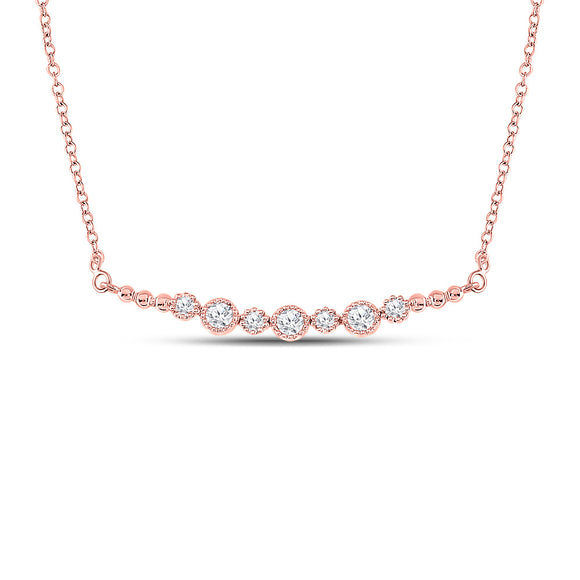 14kt Rose Gold Womens Round Diamond Bar Necklace 1/3 Cttw