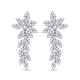 14kt White Gold Womens Round Diamond Leaf Dangle Earrings 1-1/5 Cttw