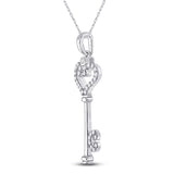 10kt White Gold Womens Round Diamond Key Pendant 1/6 Cttw
