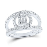 14kt White Gold Womens Baguette Diamond Negative Space Cluster Ring 1 Cttw