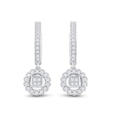 14kt White Gold Womens Round Diamond Hoop Circle Dangle Earrings 1/2 Cttw