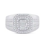 14kt White Gold Mens Baguette Diamond Octagon Cluster Ring 3/4 Cttw
