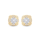 14kt Yellow Gold Baguette Diamond Circle Cluster Earrings 3/4 Cttw